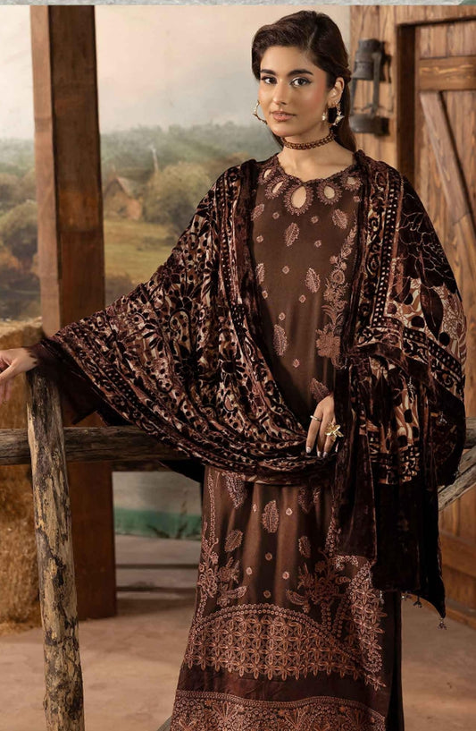 Dastaan by Riaz Arts Embroidered Leather Peach Unstitched 3 Piece Suit - D-16 - RA25DST - Brown - Winter Collection