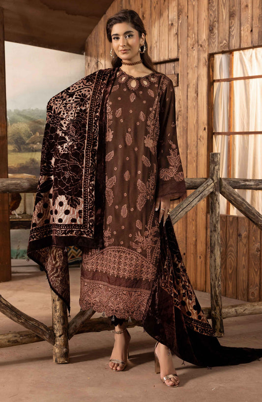 Dastaan by Riaz Arts Embroidered Leather Peach Unstitched 3 Piece Suit - D-16 - RA25DST - Brown - Winter Collection