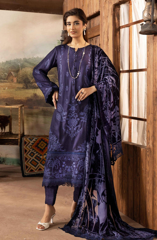Dastaan by Riaz Arts Embroidered Leather Peach Unstitched 3 Piece Suit - D-15 - RA25DST - Blue - Winter Collection