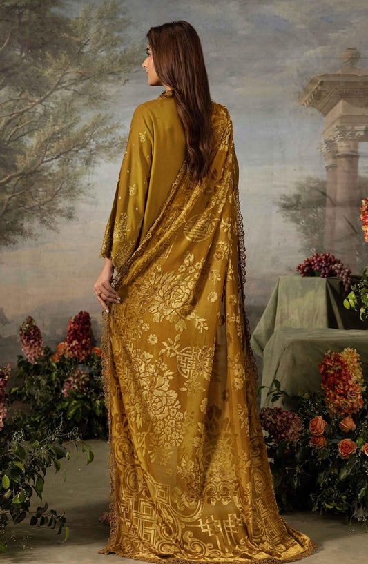 Dastaan by Riaz Arts Embroidered Leather Peach Unstitched 3 Piece Suit - D-14 - RA25DST - Mustard - Winter Collection