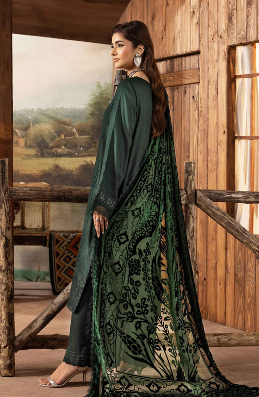 Dastaan by Riaz Arts Embroidered Leather Peach Unstitched 3 Piece Suit - D-13 - RA25DST - Green - Winter Collection