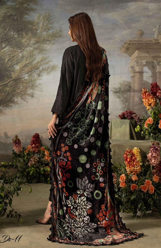 Dastaan by Riaz Arts Embroidered Leather Peach Unstitched 3 Piece Suit - D-11 - RA25DST - Black - Winter Collection