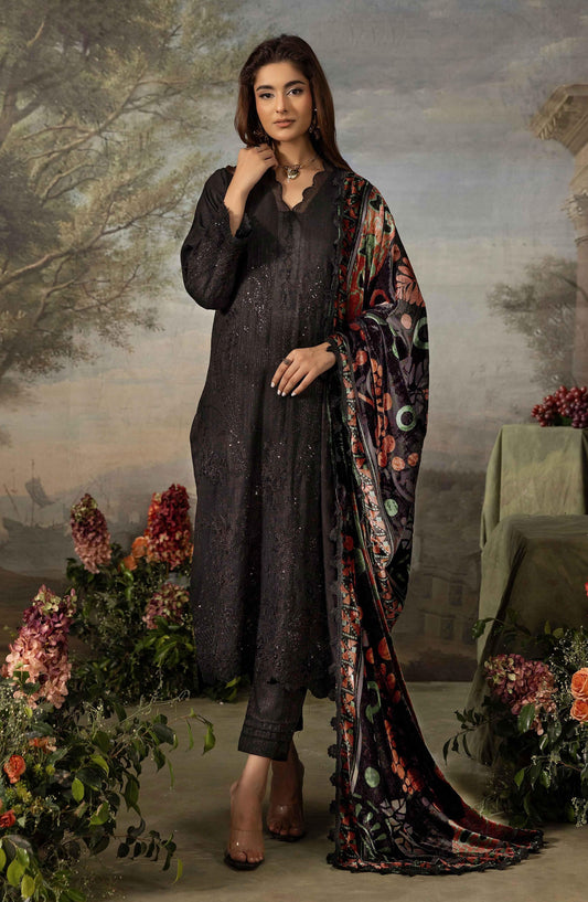 Dastaan by Riaz Arts Embroidered Leather Peach Unstitched 3 Piece Suit - D-11 - RA25DST - Black - Winter Collection
