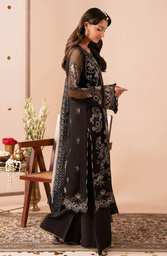 Dastak by Ramsha Premium Embroidered Chiffon Unstitched 3 Piece Suit - Q-306 - RM26DTK - Black - Festive Collection