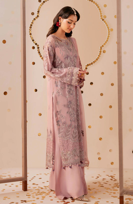 Dastak by Ramsha Premium Embroidered Chiffon Unstitched 3 Piece Suit - Q-305 - RM26DTK - Pink - Festive Collection