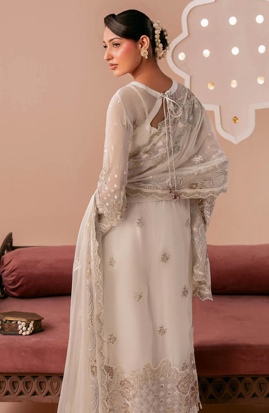 Dastak by Ramsha Premium Embroidered Chiffon Unstitched 3 Piece Suit - Q-302 - RM26DTK - White - Festive Collection