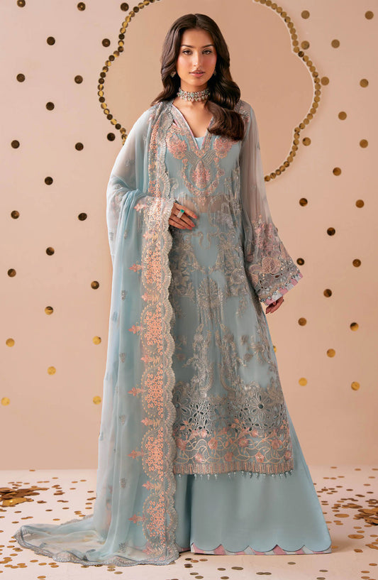 Dastak by Ramsha Premium Embroidered Chiffon Unstitched 3 Piece Suit - Q-301 - RM26DTK - Blue - Festive Collection