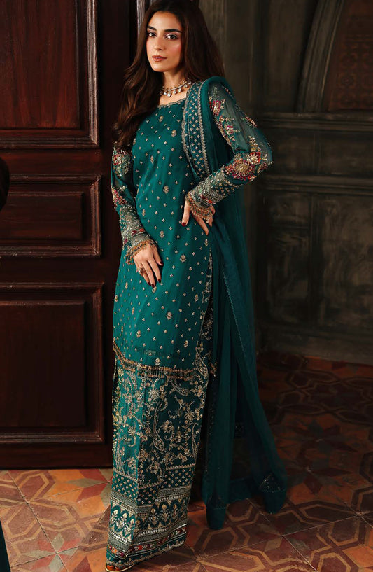 Dastan E Jashan by Charizma Premium Embroidered Chiffon Unstitched 3 Piece Suit - DJW5-12 - CHZ2JSH - Teal - Formals Collection