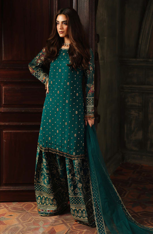 Dastan E Jashan by Charizma Premium Embroidered Chiffon Unstitched 3 Piece Suit - DJW5-12 - CHZ2JSH - Teal - Formals Collection