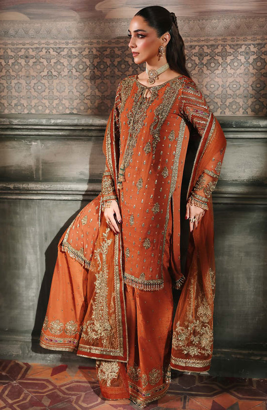 Dastan E Jashan by Charizma Premium Embroidered Chiffon Unstitched 3 Piece Suit - DJW5-11 - CHZ2JSH - Orange - Formals Collection