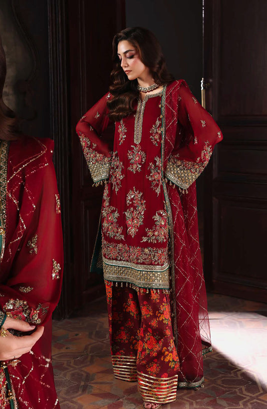 Dastan E Jashan by Charizma Premium Embroidered Chiffon Unstitched 3 Piece Suit - DJW5-09 - CHZ2JSH - Maroon - Formals Collection