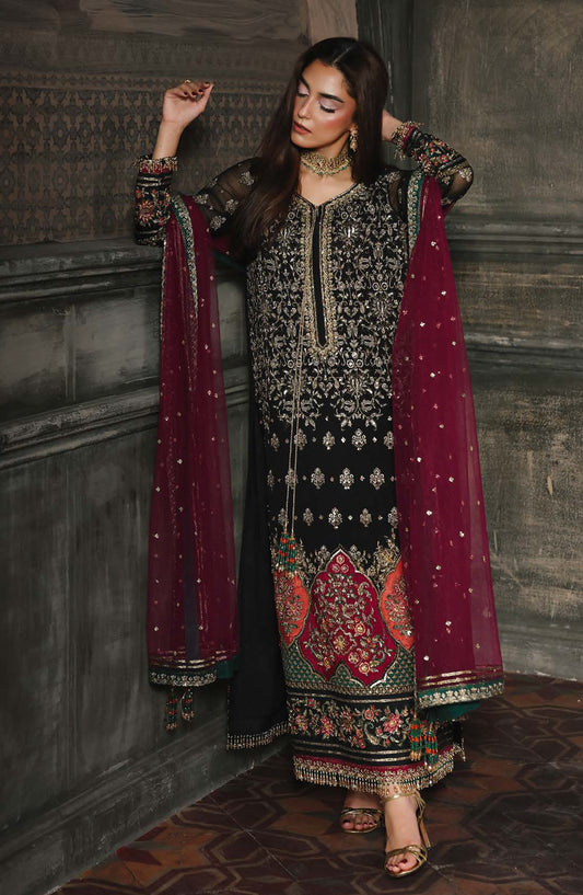 Dastan E Jashan by Charizma Premium Embroidered Chiffon Unstitched 3 Piece Suit - DJW5-08 - CHZ2JSH - Black - Formals Collection
