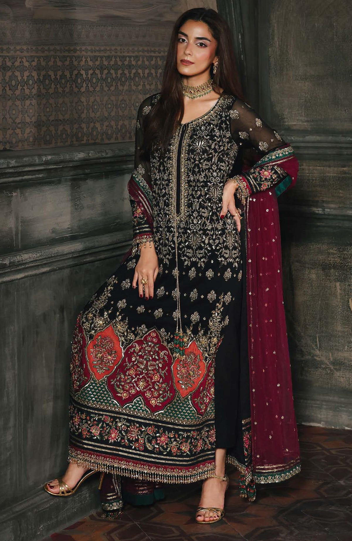 Dastan E Jashan by Charizma Premium Embroidered Chiffon Unstitched 3 Piece Suit - DJW5-08 - CHZ2JSH - Black - Formals Collection