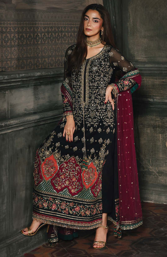 Dastan E Jashan by Charizma Premium Embroidered Chiffon Unstitched 3 Piece Suit - DJW5-08 - CHZ2JSH - Black - Formals Collection
