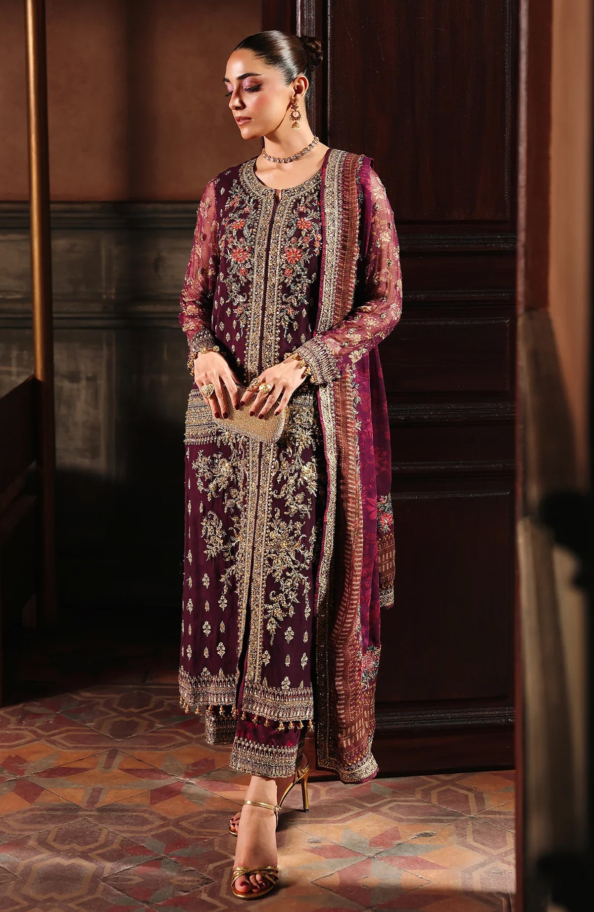Dastan E Jashan by Charizma Premium Embroidered Chiffon Unstitched 3 Piece Suit - DJW5-07 - CHZ25DSJ - Pink - Formals Collection