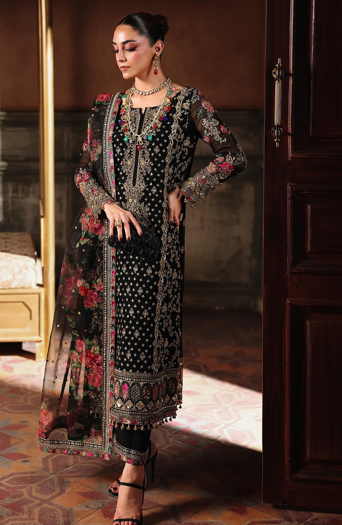 Dastan E Jashan by Charizma Premium Embroidered Chiffon Unstitched 3 Piece Suit - DJW5-05 - CHZ25DSJ - Black - Formals Collection