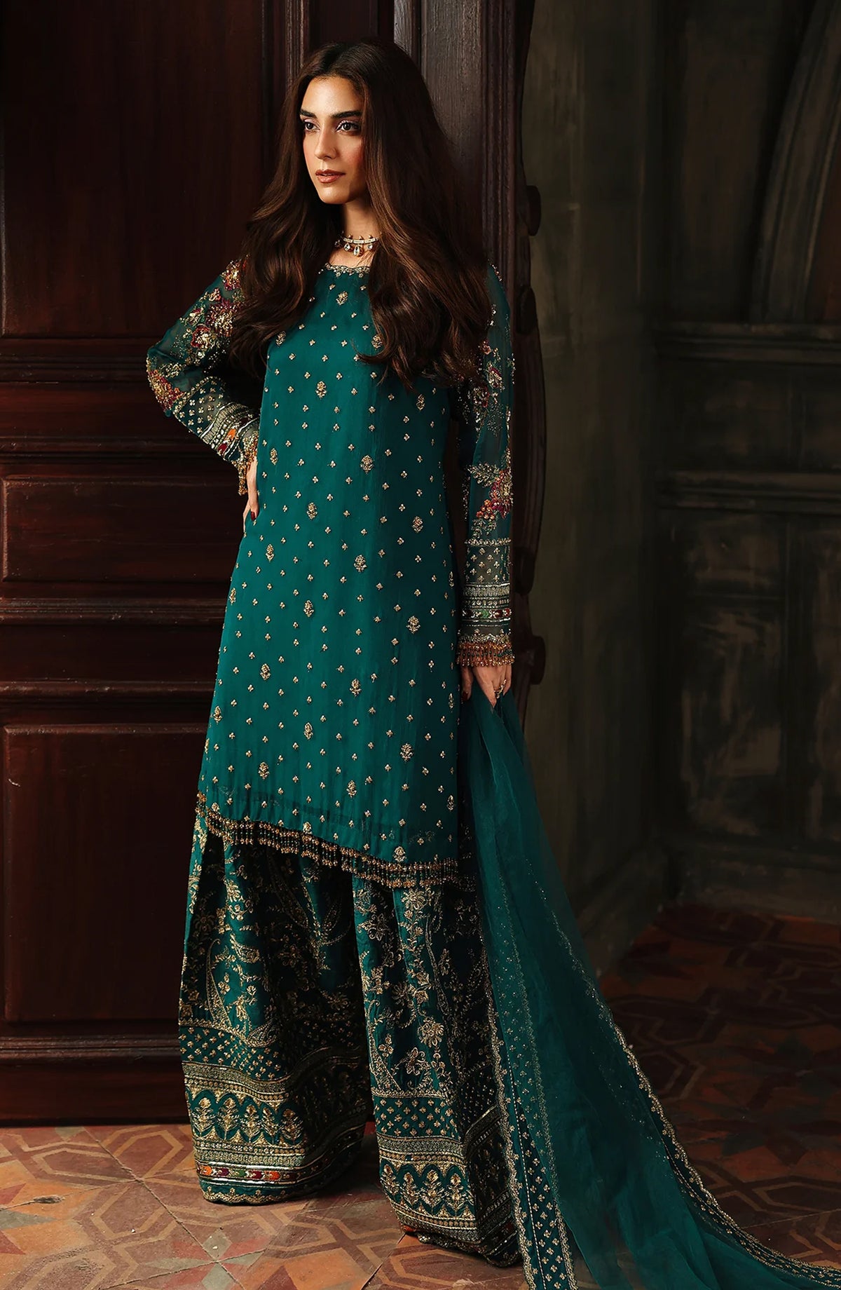 Dastan E Jashan by Charizma Premium Embroidered Chiffon Unstitched 3 Piece Suit - DJW5-04 - CHZ25DSJ - Green - Formals Collection