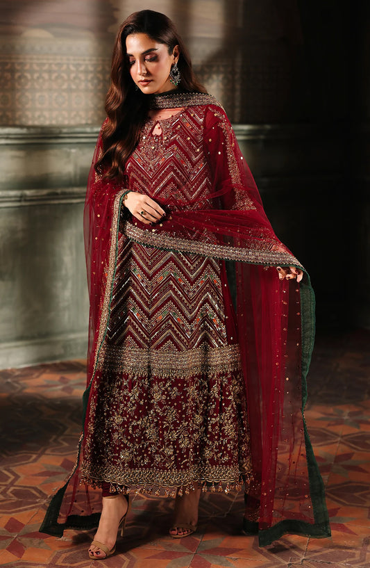 Dastan E Jashan by Charizma Premium Embroidered Chiffon Unstitched 3 Piece Suit - DJW5-03 - CHZ25DSJ - Red - Formals Collection