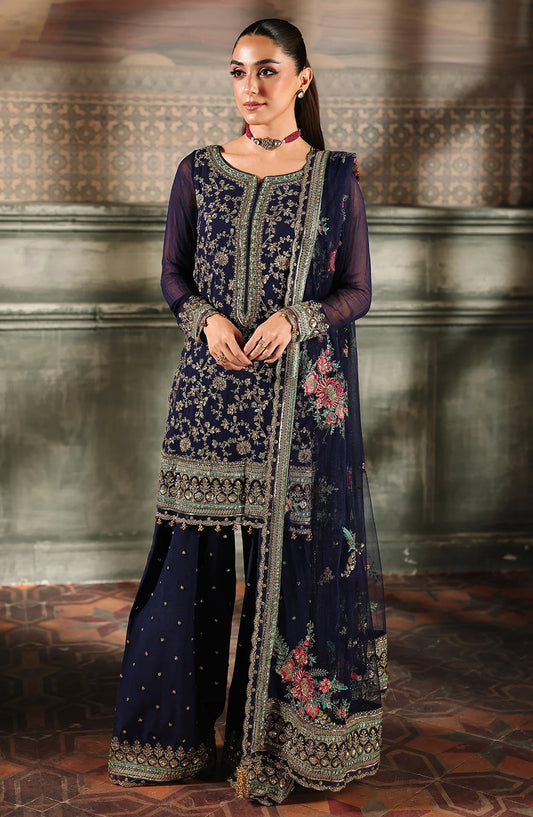 Dastan E Jashan by Charizma Premium Embroidered Chiffon Unstitched 3 Piece Suit - DJW5-01 - CHZ25DSJ - Blue - Formals Collection