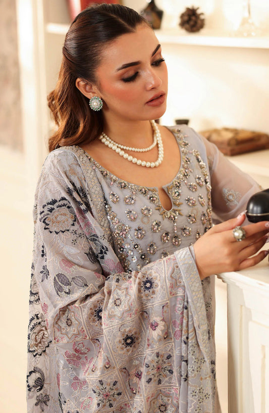 Dastan by Ramsha Embroidered Chiffon Unstitched 3 Piece Suit - T-405 - RM25DST - Blue - Luxury Collection