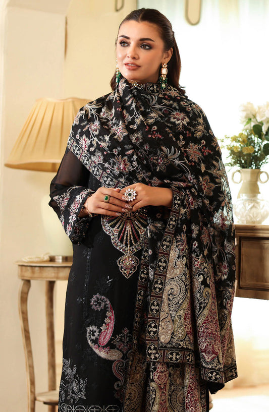 Dastan by Ramsha Embroidered Chiffon Unstitched 3 Piece Suit - T-402 - RM25DST - Black - Luxury Collection