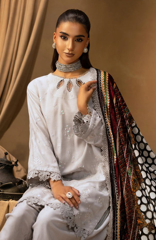 Dastan by Riaz Arts Embroidered Leather Peach Unstitched 3 Piece Suit - DS-37 - RA25DTN - Grey - Winter Collection