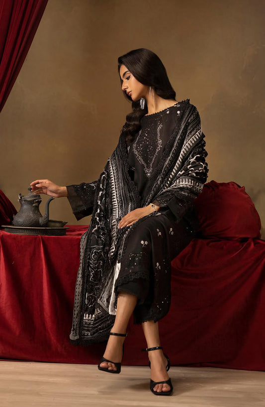 Dastan by Riaz Arts Embroidered Leather Peach Unstitched 3 Piece Suit - DS-35 - RA25DTN - Black - Winter Collection