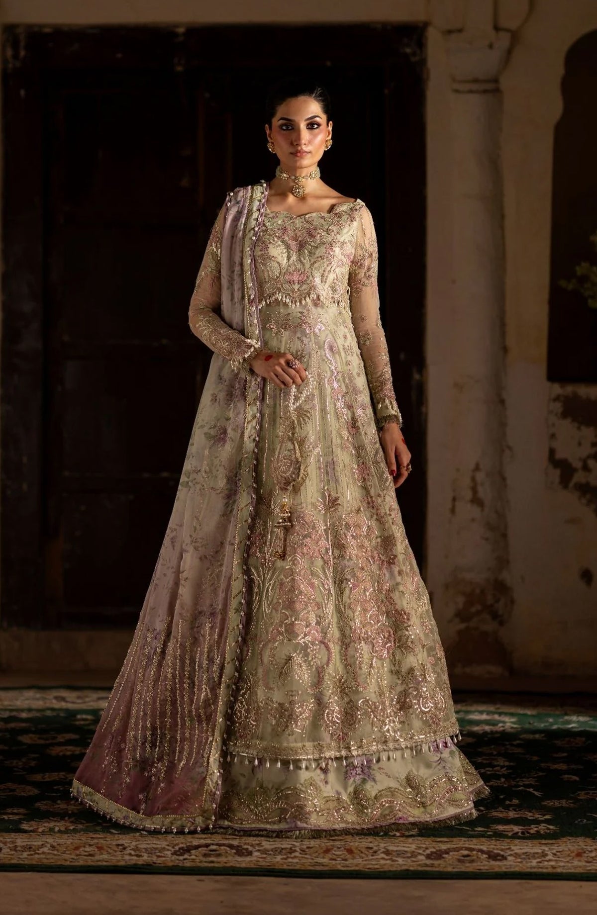 Dastan e Ishq by AJR Luxury Embroidered Organza Unstitched 3 Piece Suit - AJR-DS-07 GHAZAL - AJR25DST - Green - Festive Formals Collection