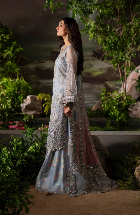 Dastan e Ishq by AJR Luxury Embroidered Organza Unstitched 3 Piece Suit - AJR-DS-06 MAH JABEEN - AJR25DST - Blue - Festive Formals Collection