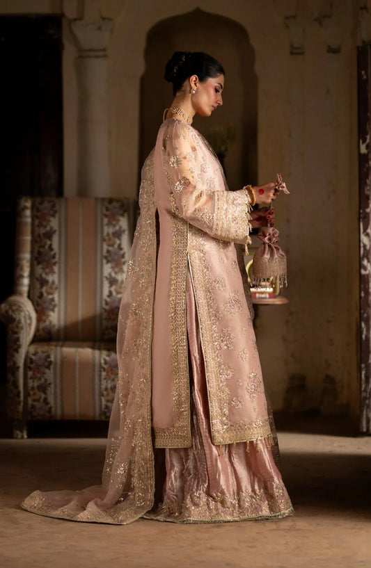 Dastan e Ishq by AJR Luxury Embroidered Organza Unstitched 3 Piece Suit - AJR-DS-04 ZEHRA - AJR25DST - Pink - Festive Formals Collection