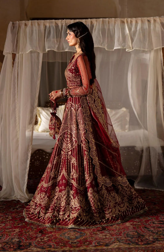 Dastan e Ishq by AJR Luxury Embroidered Net Unstitched 3 Piece Suit - AJR-DS-03 PARIZAD - AJR25DST - Red - Festive Formals Collection