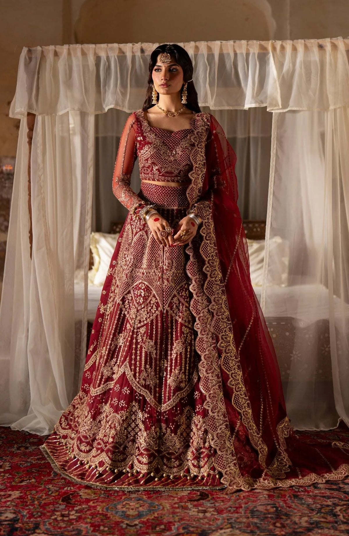 Dastan e Ishq by AJR Luxury Embroidered Net Unstitched 3 Piece Suit - AJR-DS-03 PARIZAD - AJR25DST - Red - Festive Formals Collection