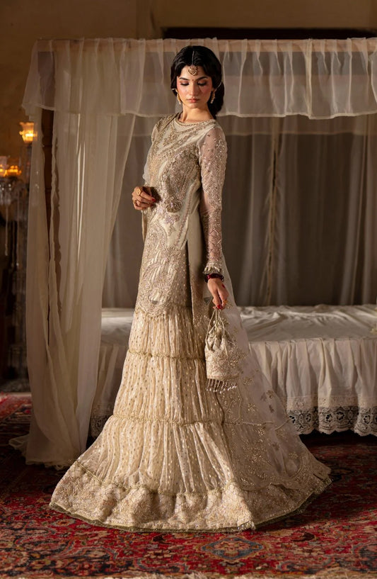 Dastan e Ishq by AJR Luxury Embroidered Net Unstitched 3 Piece Suit - AJR-DS-02 NAGHMA - AJR25DST - Off White - Festive Formals Collection