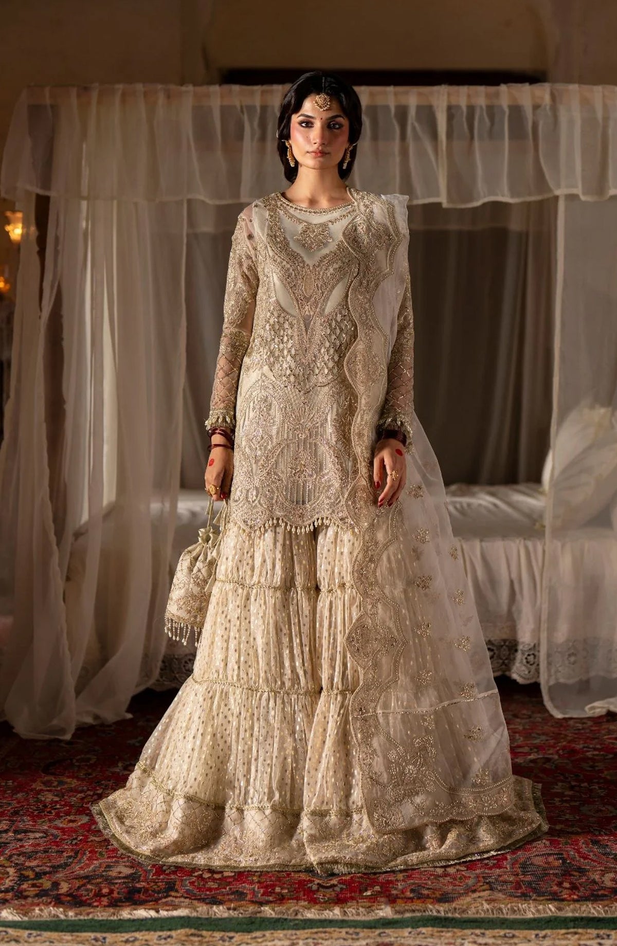 Dastan e Ishq by AJR Luxury Embroidered Net Unstitched 3 Piece Suit - AJR-DS-02 NAGHMA - AJR25DST - Off White - Festive Formals Collection