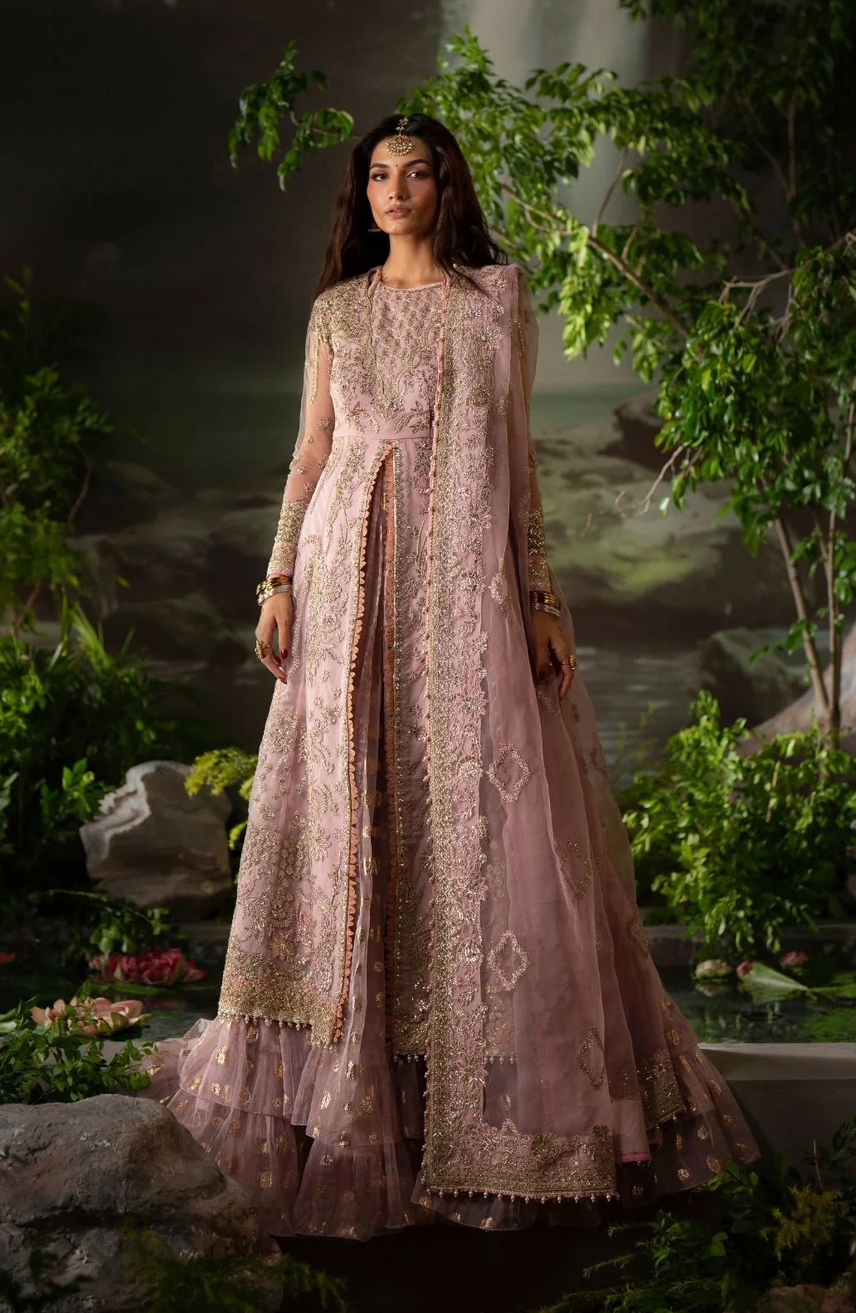 Dastan e Ishq by AJR Luxury Embroidered Net Unstitched 3 Piece Suit - AJR-DS-01 DHANAK - AJR25DST - Pink - Festive Formals Collection