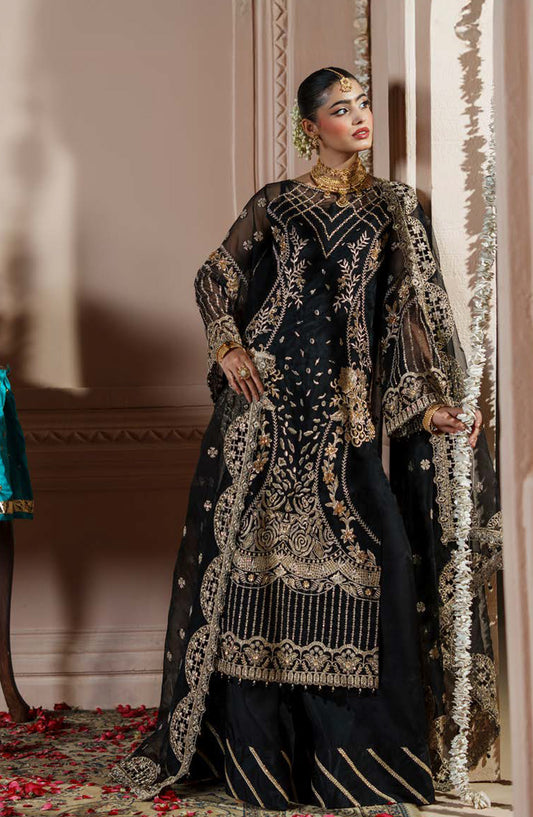 Dastoor by Zebtan Luxury Embroidered Net Unstitched 3 Piece Suit - DR-04 - ZBT25DS - Black - Formals Collection