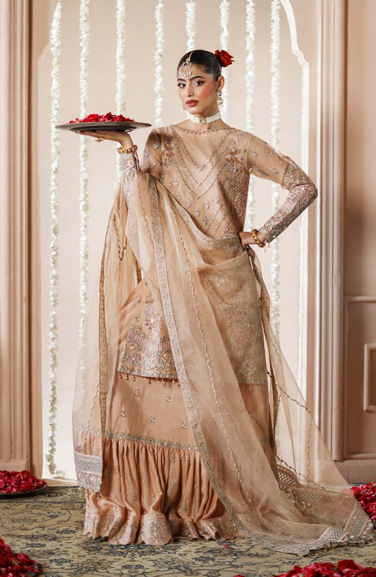 Dastoor by Zebtan Luxury Embroidered Net Unstitched 3 Piece Suit - DR-03 - ZBT25DS - Fawn - Formals Collection