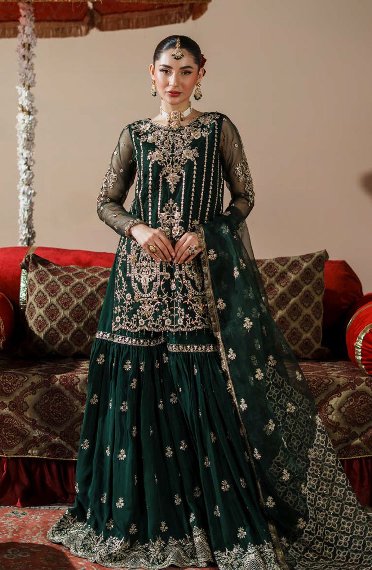 Dastoor by Zebtan Luxury Embroidered Net Unstitched 3 Piece Suit - DR-02 - ZBT25DS - Green - Formals Collection