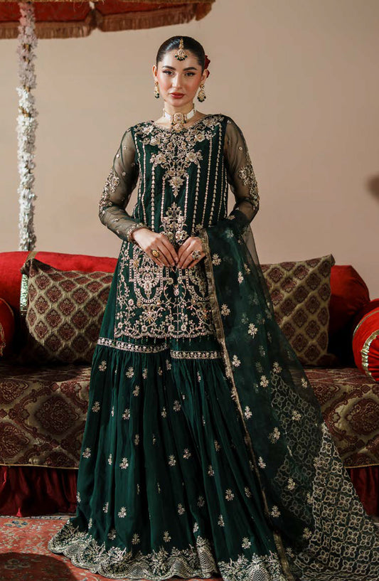 Dastoor by Zebtan Luxury Embroidered Net Unstitched 3 Piece Suit - DR-02 - ZBT25DS - Green - Formals Collection
