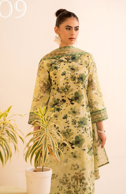 Day Dream by Mahay Digital Printed Chikankari Unstitched 3 Piece Suit - Design-09 - AK25MDD - Green - Summer Collection