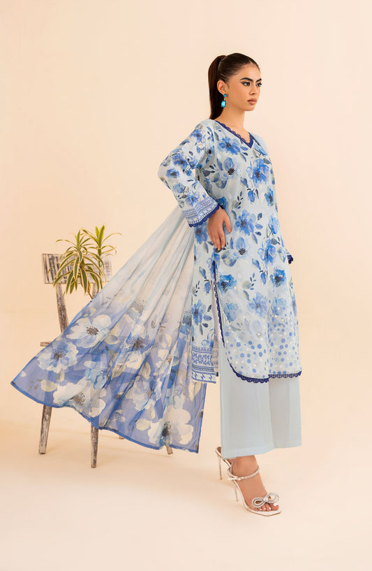 Day Dream by Mahay Digital Printed Chikankari Unstitched 3 Piece Suit - Design-08 - AK25MDD - Blue - Summer Collection