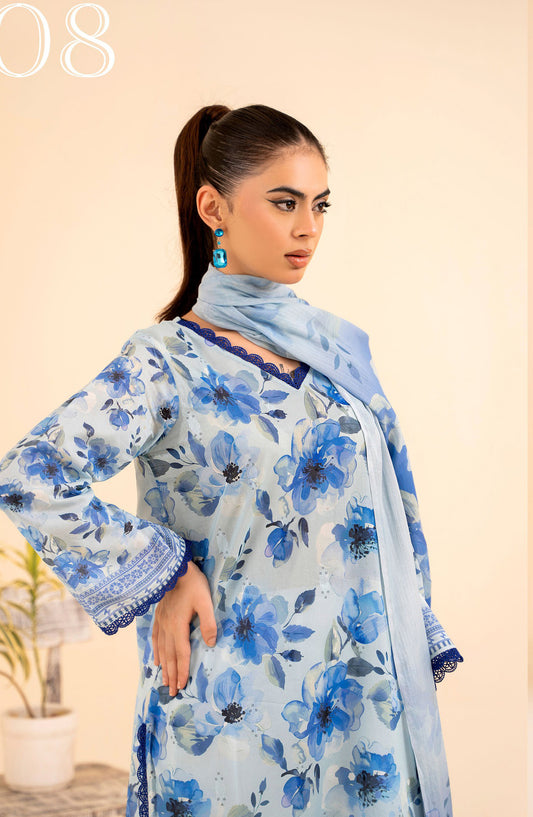 Day Dream by Mahay Digital Printed Chikankari Unstitched 3 Piece Suit - Design-08 - AK25MDD - Blue - Summer Collection