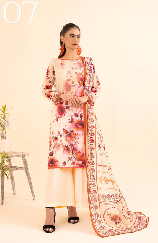 Day Dream by Mahay Digital Printed Chikankari Unstitched 3 Piece Suit - Design-07 - AK25MDD - Peach - Summer Collection
