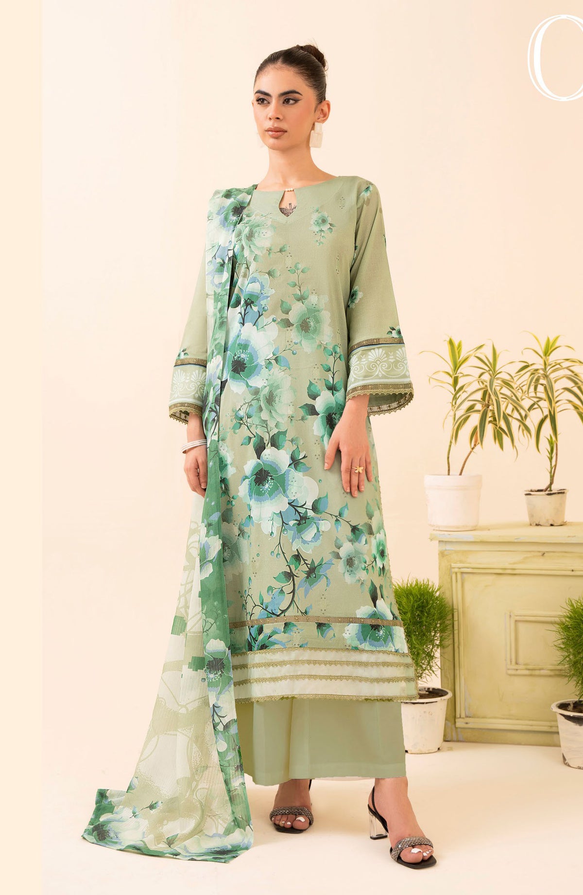 Day Dream by Mahay Digital Printed Chikankari Unstitched 3 Piece Suit - Design-06 - AK25MDD - Green - Summer Collection