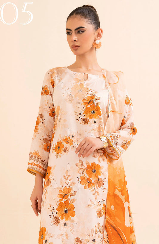 Day Dream by Mahay Digital Printed Chikankari Unstitched 3 Piece Suit - Design-05 - AK25MDD - Orange - Summer Collection