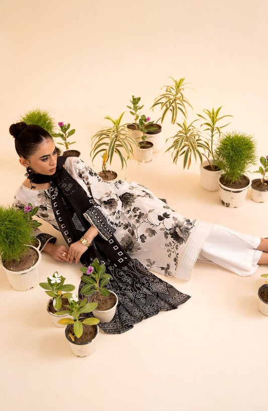 Day Dream by Mahay Digital Printed Chikankari Unstitched 3 Piece Suit - Design-03 - AK25MDD - White - Summer Collection