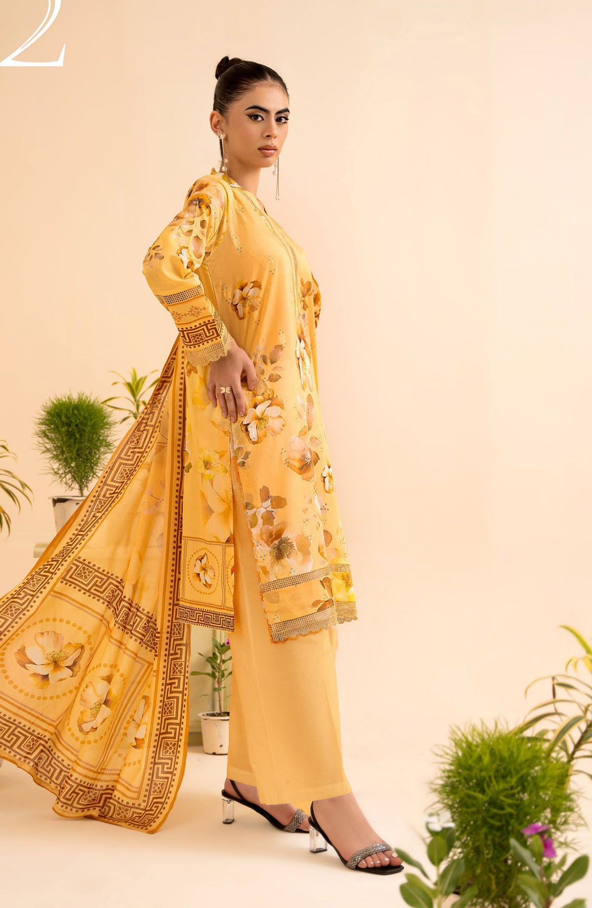 Day Dream by Mahay Digital Printed Chikankari Unstitched 3 Piece Suit - Design-02 - AK25MDD - Mustard - Summer Collection