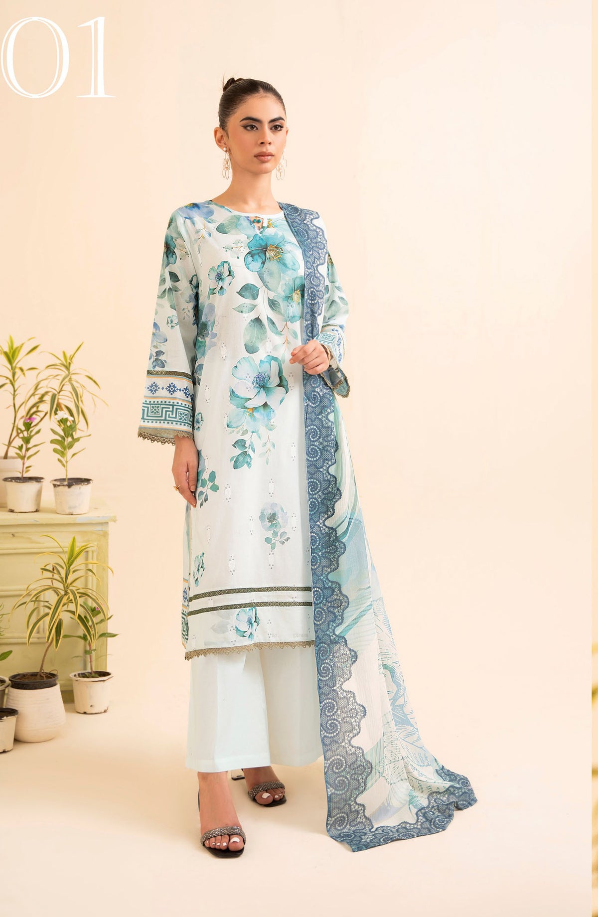Day Dream by Mahay Digital Printed Chikankari Unstitched 3 Piece Suit - Design-01 - AK25MDD - Blue - Summer Collection