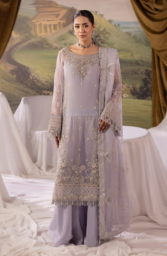Dehleez by Al Karim Embroidered Organza Unstitched 3 Piece Suit - DL-52 - AK26DLZ - Purple - Formal Collection