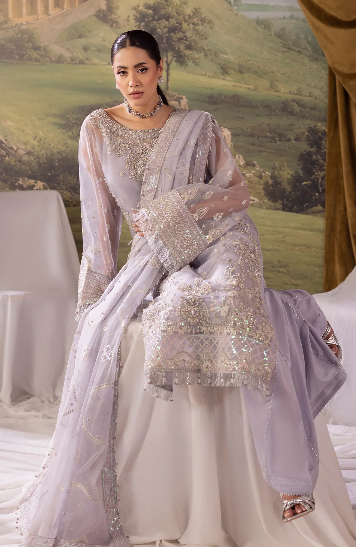 Dehleez by Al Karim Embroidered Organza Unstitched 3 Piece Suit - DL-52 - AK26DLZ - Purple - Formal Collection